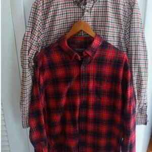 2 Eddie Bauer Flannel Shirt Men Size Large Red Plaid Check Button Downs